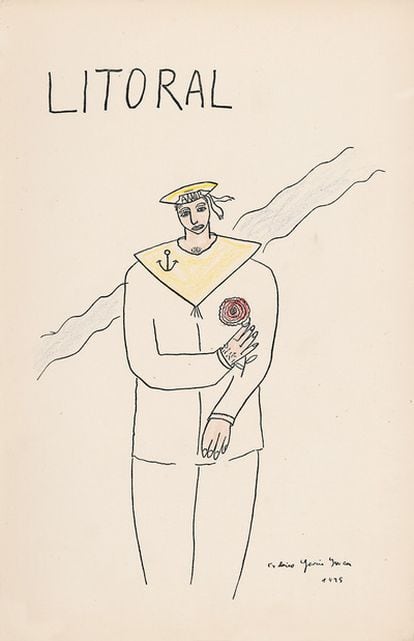 Portada del número 3 de la revista 'Litoral, Málaga', marzo de 1927, ilustración de Federico García Lorca. Litoral: revista de la poesía y el pensamiento. Torremolinos (España), 1926.