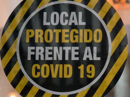 Un local que acredita estar protegida contra la covid-19, en Madrid.