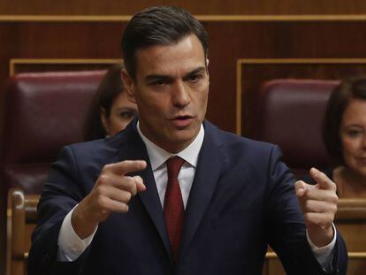 Spain´s Prime Minister Pedro Sanchez speaks during a Government control session at Spanish Parliament, in Madrid, on Wednesday 31, October 2018