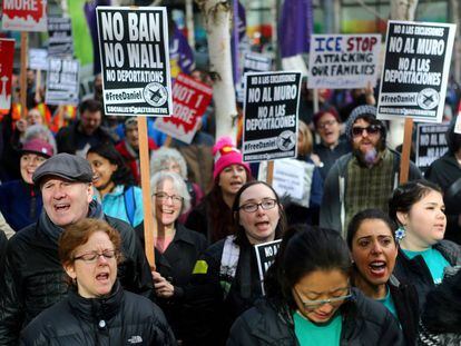 Una manifestación en Seattle contra el decreto migratorio de Trump, el pasado 17 de febrero.