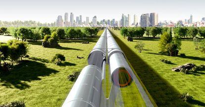 Prototipo del hyperloop de Zeleros (modo de transporte en cápsulas-vagón propulsadas por un sistema electromagnético a través de tubos).
 
 