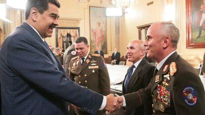 NIcolás Maduro durante una recepción militar en el Palacio de Miraflores.