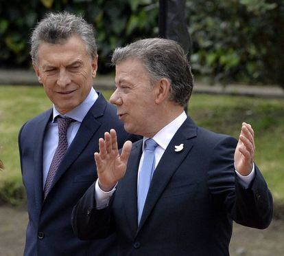 Macri y Santos, en la Casa de Nari&ntilde;o de Bogot&aacute;. 