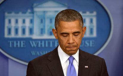 El presidente Obama durante su comparecencia.