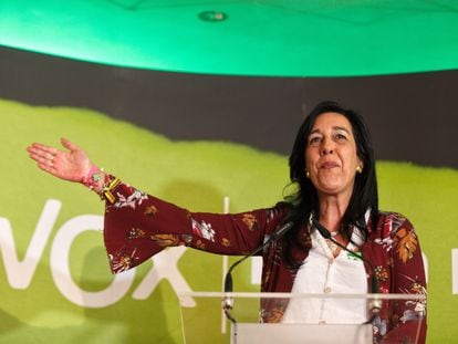 La parlamentaria de Vox por Álava, Amaya Martínez, la noche electoral del 12 de julio de 2020.