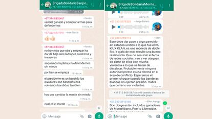 Conversaciones de Whastapp de las brigadas ganaderas de Córdoba con mensajes violentos.