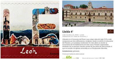 A la izquierda, el sello; el folleto turístico, a la derecha.