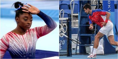 Simone Biles y Novak Djokovic en los Juegos Olímpicos de Tokio. 