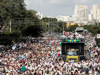 La multitudinaria Marcha para Jesús este jueves en São Paulo.