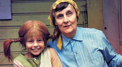 Astrid Lindgren, en el rodaje de la serie 'Pippi Calzaslargas'.