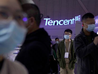 Un logo de Tencent se ve durante la Conferencia Mundial de Internet (WIC) en Wuzhen, provincia de Zhejiang, China, el pasado noviembre.