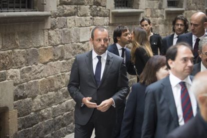 El expresidente del Barcelona, Sandro Rosell, a su llegada a la catedral Barcelona.
