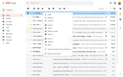 Estas son las nuevas acciones de Gmail del menú contextual, de momento solo para algunos afortunados
