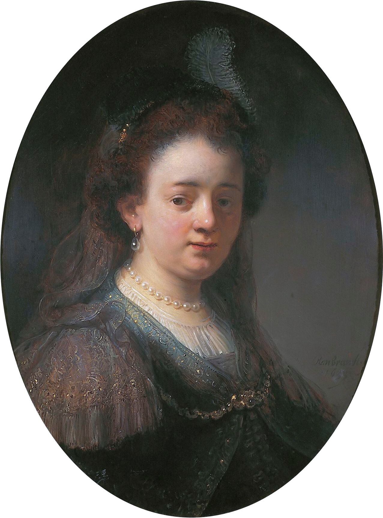 Saskia van Uylenburch (1612-1642), esposa de Rembrandt, en el atelier del pintor. Actualmente en posesión del Estado holandés.