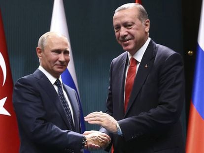Los presidentes de Rusia y Turqu&iacute;a, Vladimir Putin y Recep Tayyip Erdogan.
