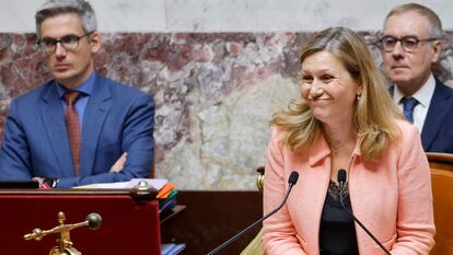 La presidenta de la Asamblea Nacional francesa, Yaël Braun-Pivet, este jueves en el pleno de la cámara, en París.