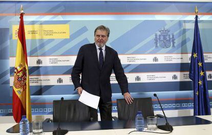 El ministro de Educación, Cultura y Deporte, Íñigo Méndez de Vigo, en la rueda de prensa para informar de los presupuestos.