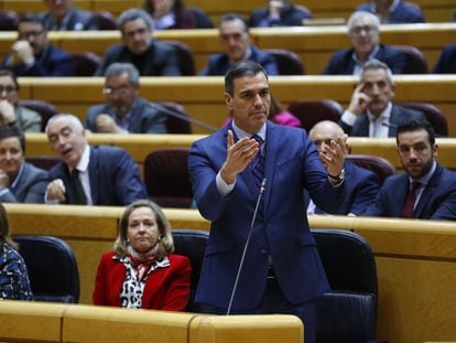 Pedro Sánchez, este miércoles, durante la sesión de control en el Senado.