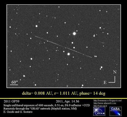 El asteroide 2011 GP59, fotografiado la semana pasada.