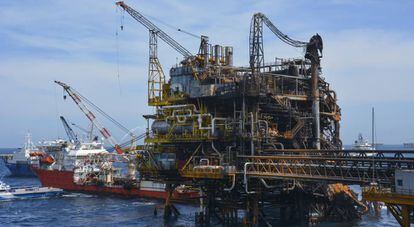 Una plataforma petrolera de Pemex en el Golfo de México.
