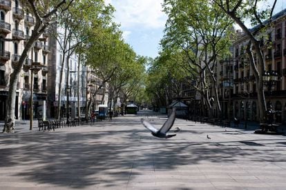 Las Ramblas de Barcelona, vacías, el pasado 3 de abril.