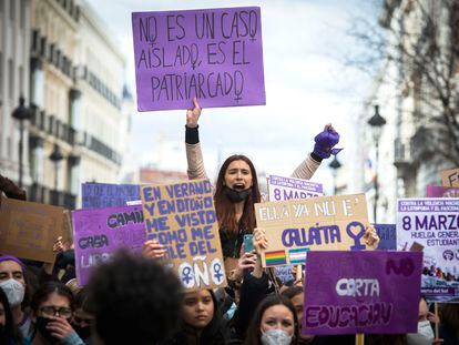 Manifestación de la huelga estudiantil feminista del 8-M, en la Puerta del Sol en 2023.