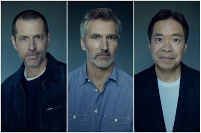 DB Weiss, David Benioff and Alexander Woo, in images provided by Netflix.