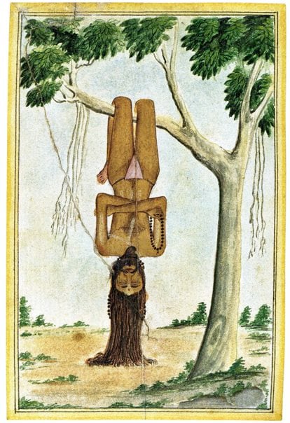 Ascetic practicing the 'tapas', ca.  1820. (Illustration from the 'Bhagavad Gita' from Errata Naturae).