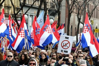 Manifestación contra la ratificación del Convenio de Estambul en Zagreb, el pasado marzo.