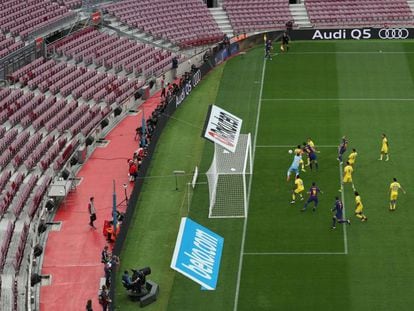 El Barça marca un gol durant el partit a porta tancada contra Las Palmas, l'1 d'octubre de 2017 al Camp Nou. 