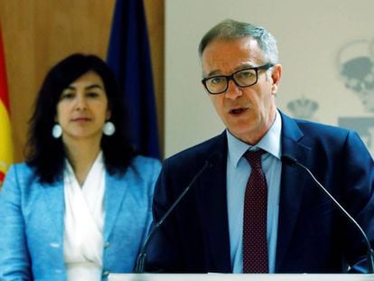 La presidenta del CSD, María José Rienda, y el ministro José Guirao, el martes, en Madrid.