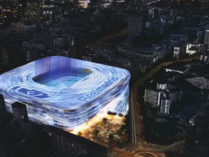 Recreaci&oacute;n elaborada por el Real Madrid de la imagen del futuro estadio del paseo de la Castellana. 