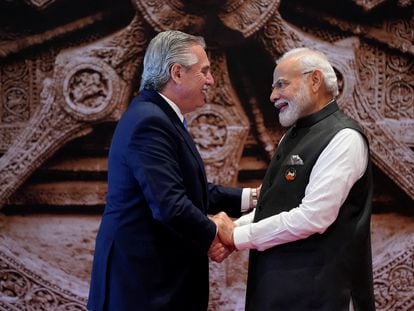 Alberto Fernández y Narendra Modi, en Nueva Delhi, el pasado 9 de septiembre.