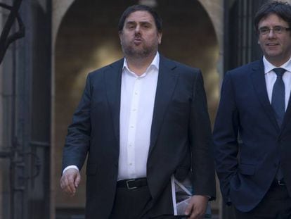 Oriol Junqueras y Carles Puigdemont, este martes.