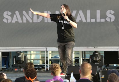 NEW YORK, NY - JUNE 24: Comedian Sandra Valls performs at New York City Pride 2016 - The Rally at Pier 26 on June 24, 2016 in New York City. (Photo by Monica Schipper/Getty Images)