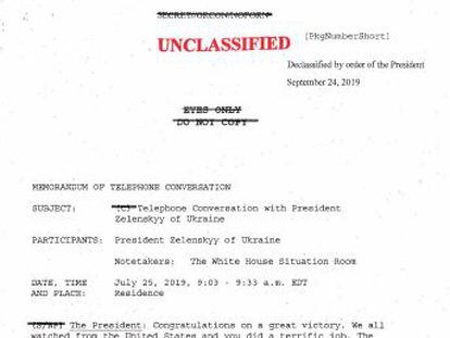 Traducción al castellano de la llamada telefónica en la que el presidente estadounidense pide a Volodímir Zelenski que investigue al hijo de su rival político Joe Biden