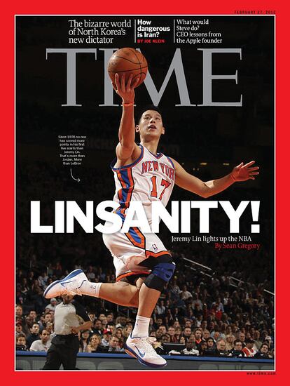 El jugador de baloncesto Jeremy Lin ocupa la portada de la revista 'Time' del 27 de febrero de 2012.