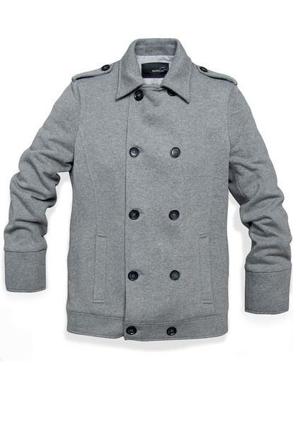 Para tu novio: chaquetón gris cruzado de He by Mango.