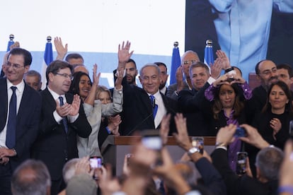 El líder del Likud, Benjamin Netanyahu, celebraba el miércoles los resultados electorales en la sede del partido en Tel Aviv.