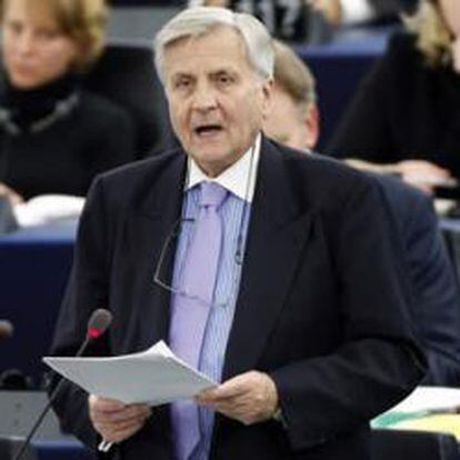Jean-Claude Trichet, presidente del Banco Central Europeo, durante su intervención en el Parlamento Europeo