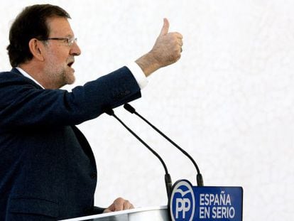  El presidente del Gobierno y del PP, Mariano Rajoy, durante el acto de presentaci&oacute;n del programa electoral del PP para las elecciones del 20 de diciembre en Valencia