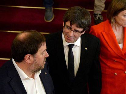 Carles Puigdemont, Oriol Junqueras y Carme Forcadell, este octubre.