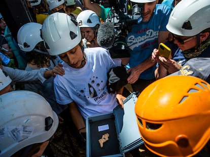 Presentación del descubrimiento de la cara del primer europeo, en el yacimiento de Atapuerca, hoy.