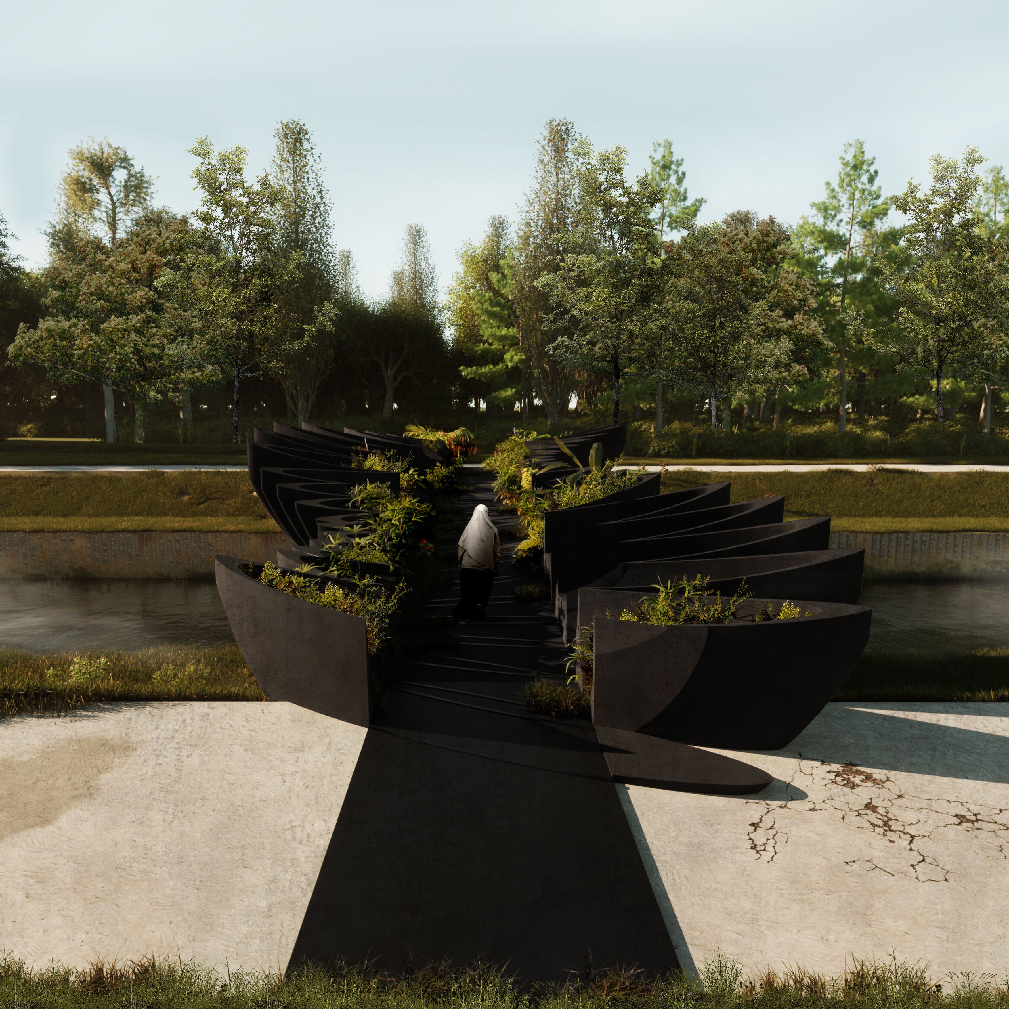Vista digital de las jardineras que rodean el puente que se levantará en Vilvoorde (Bélgica).