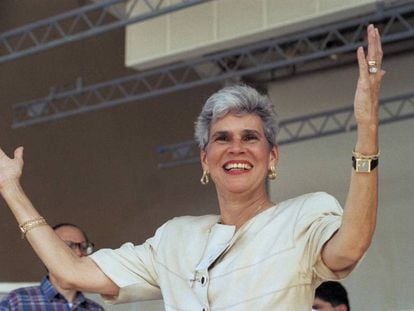 Violeta Chamorro, durante la campaña presidencial de 1989 en Miami.