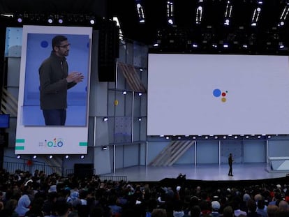 El CEO de Google, Sundar Pichai, habla durante la conferencia anual de desarrolladores de la compa&ntilde;&iacute;a