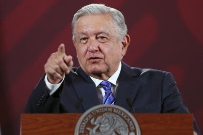 El presidente de México, Andrés Manuel López Obrador, durante su conferencia matutina, este lunes.