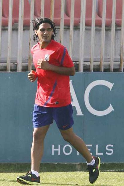 Falcao, en su primer entrenamiento con el Atlético.