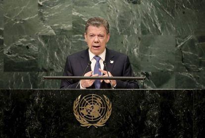 El presidente de Colombia, Juan Manuel Santos Calderon, este mi&eacute;rcoles en Asamblea General de Naciones Unidas.