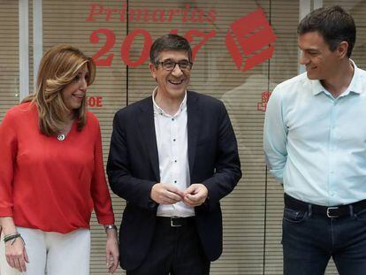 Susana D&iacute;az, Patxi L&oacute;pez y Pedro S&aacute;nchez, candidatos a las elecciones primarias a la Secretar&iacute;a General del PSOE.